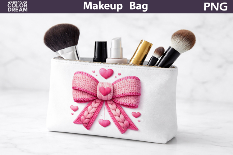 Makeup Bag Sublimation | Valentine Pink Bow Sublimation