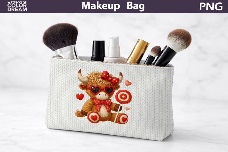 Makeup Bag Sublimation | Valentine Highland Cow