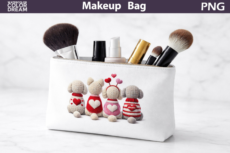Makeup Bag Sublimation | Valentine Dogs Heart Sublimation