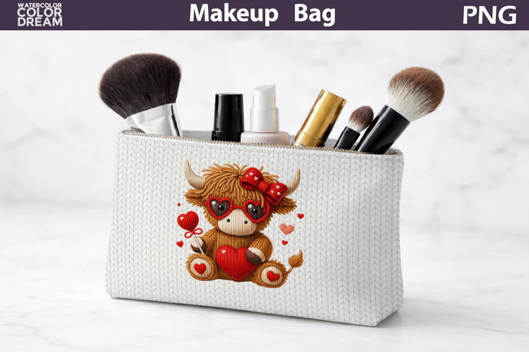 Makeup Bag Sublimation | Valentine Highland Cow