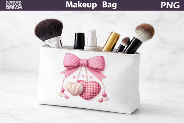 Makeup Bag Sublimation | Valentine Pink Bow Heart
