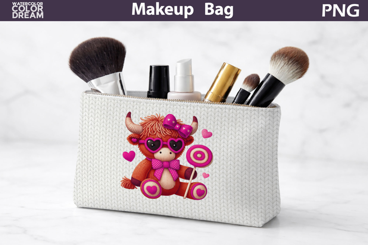 Makeup Bag Sublimation | Valentine Highland Cow