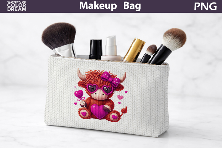 Makeup Bag Sublimation | Valentine Highland Cow