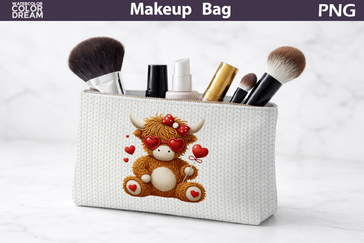 Makeup Bag Sublimation | Valentine Highland Cow