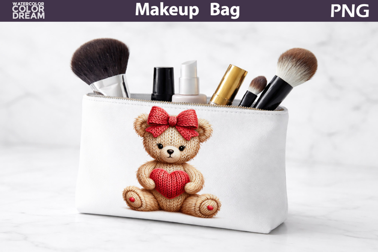 Makeup Bag Sublimation | Valentine Bear Heart Sublimation