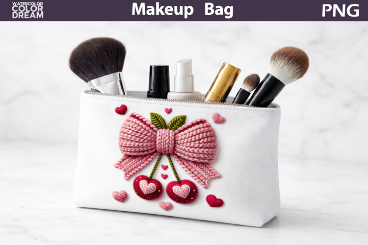 Makeup Bag Sublimation | Valentine Cherry Bow Sublimation