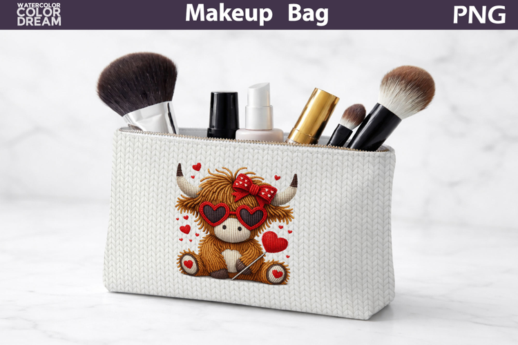 Makeup Bag Sublimation | Valentine Highland Cow