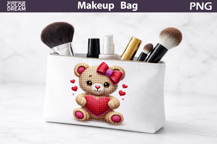 Makeup Bag Sublimation | Valentine Bear Heart Sublimation