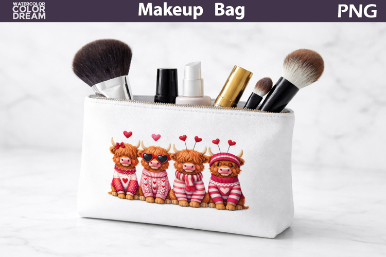 Makeup Bag Sublimation | Highland Cow Heart Sublimation