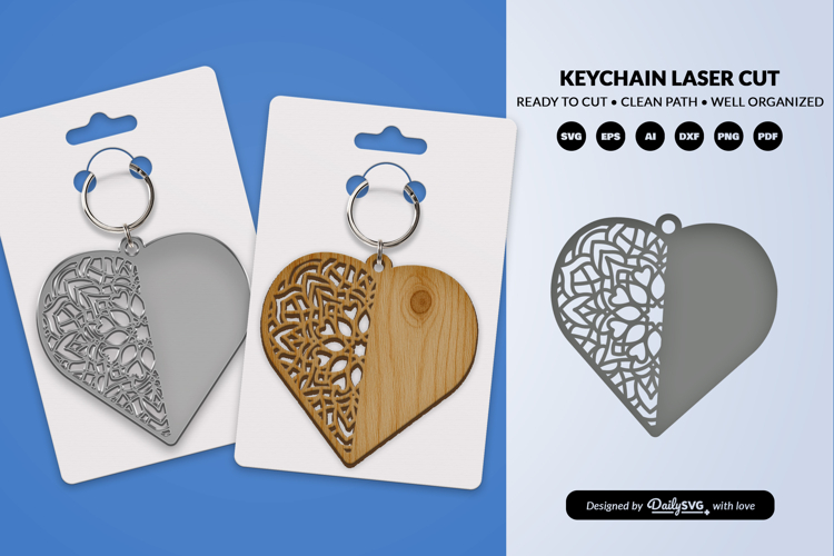 Valentine Mandala Keychain SVG | Laser Cut File