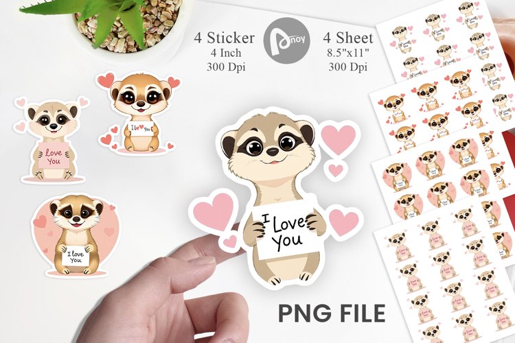 Valentine Meerkat Cartoon Sticker
