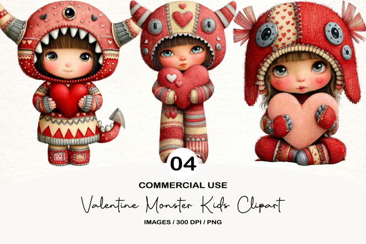 Valentine Monster Kids Clipart