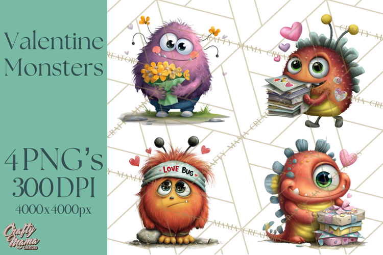 Quirky Valentine Monster Clipart PNG for Cute Printable
