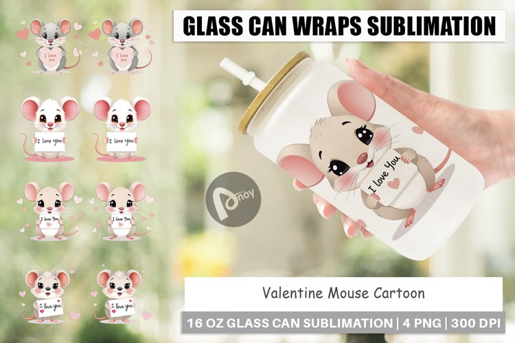Glass Can Wraps Valentine Mouse Cartoon