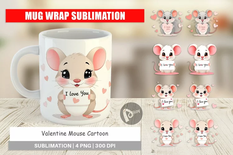 Mug Wrap Design Valentine Mouse Cartoon