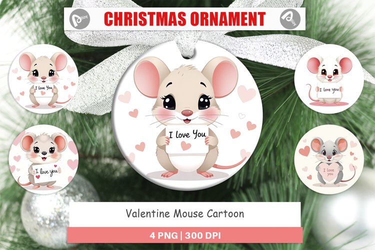 Christmas Ornaments Valentine Mouse Cartoon example image 1