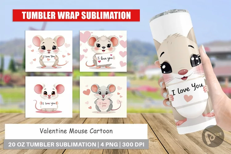 Tumbler Wrap Valentine Mouse Cartoon