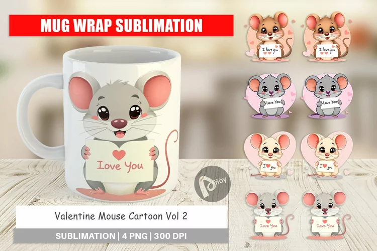 Mug Wrap Design Valentine Mouse Cartoon