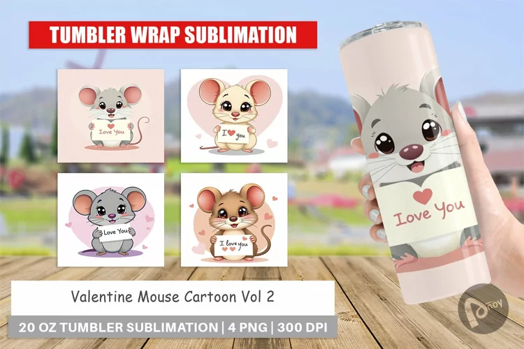 Tumbler Wrap Valentine Mouse Cartoon