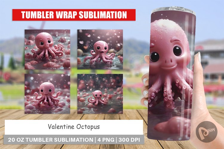 Tumbler Sublimation Wrap Valentine Octopus