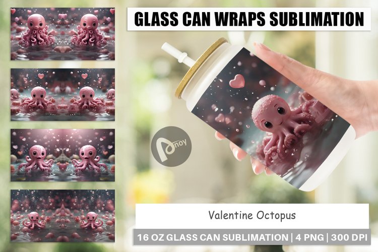 Glass Can Wraps Valentine Octopus