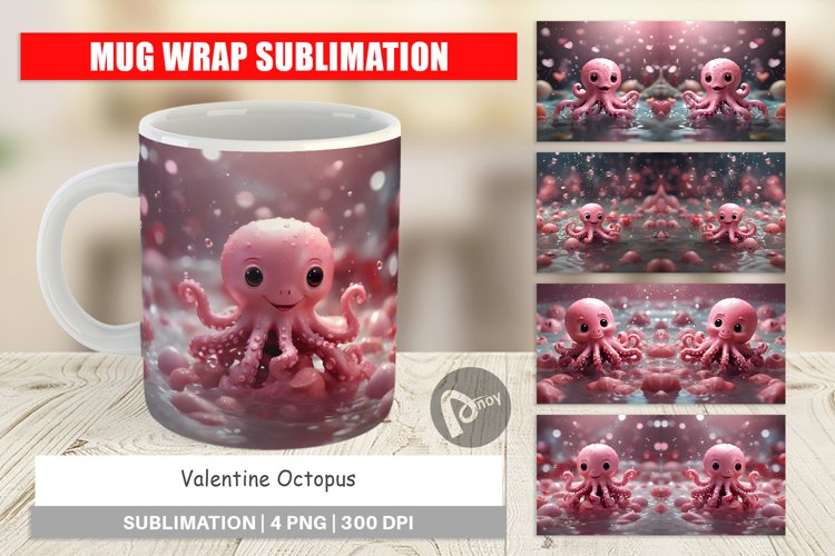 Mug sublimation design Valentine Octopus