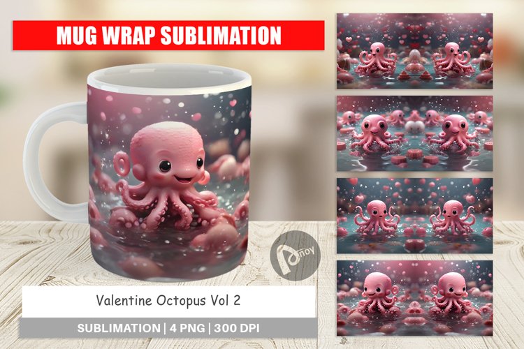 Mug sublimation design Valentine Octopus