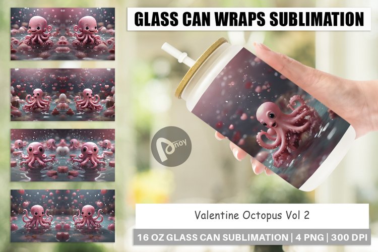 Glass Can Wraps Valentine Octopus