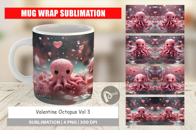 Mug sublimation design Valentine Octopus