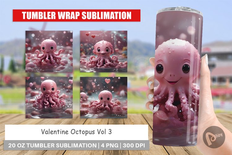 Tumbler Sublimation Wrap Valentine Octopus