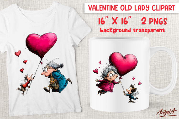Single Valentine clipart elderly lady Funny grandma, cupid