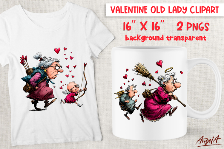 Valentine elderly lady with cupid clipart Adult Humor PNG