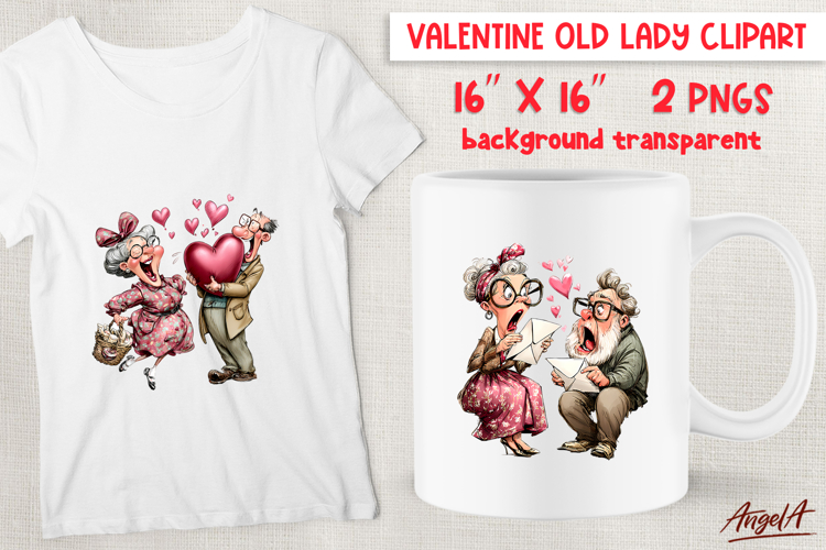 Elderly couple Grandparents Valentine clipart Funny lady PNG