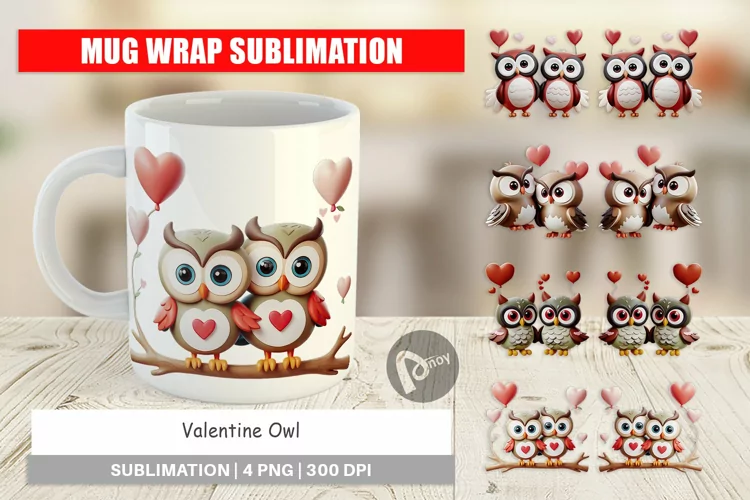 Mug Wrap Design Valentine Owl