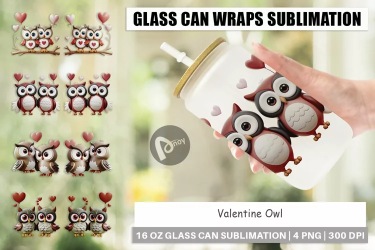 Glass Can Wraps Valentine Owl