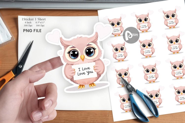 Valentine Owl Cartoon Sticker