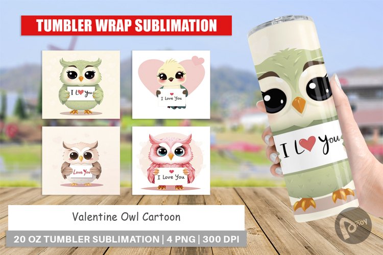 Tumbler Wrap Valentine Owl Cartoon example image 1