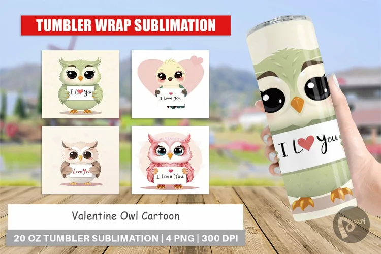 Tumbler Wrap Valentine Owl Cartoon