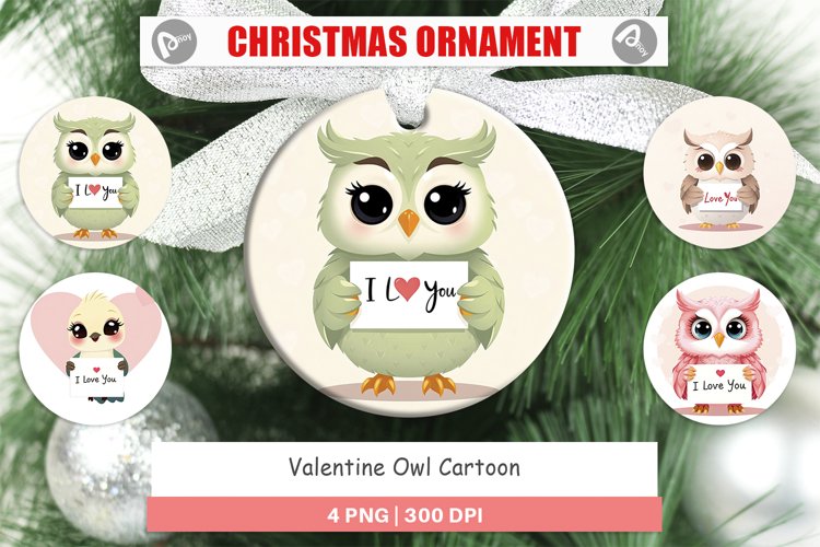Christmas Ornaments Valentine Owl Cartoon example image 1