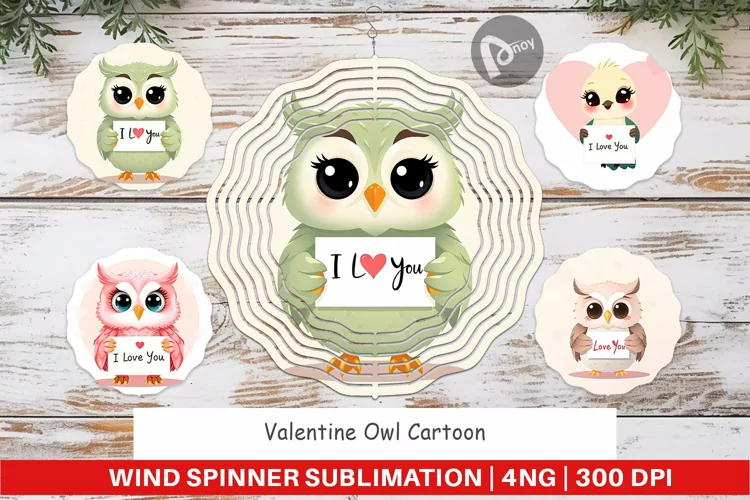 Wind Spinner Valentine Owl Cartoon