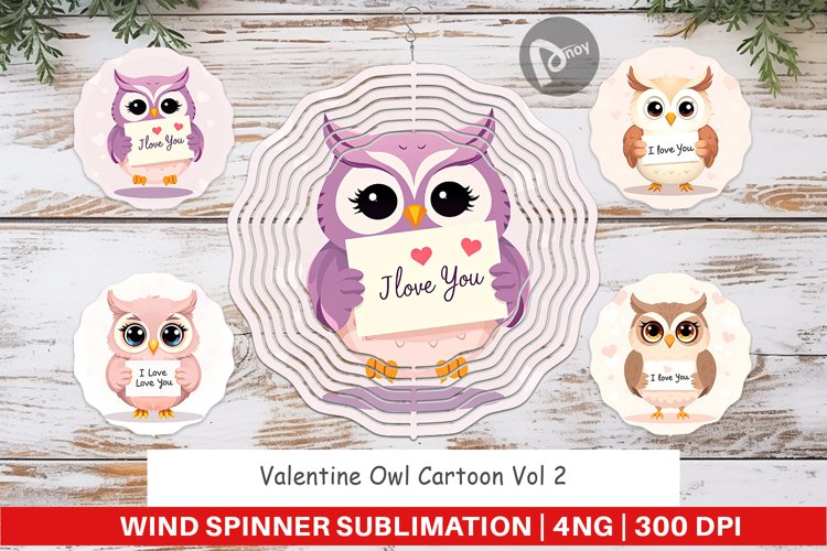 Wind Spinner Valentine Owl Cartoon example image 1
