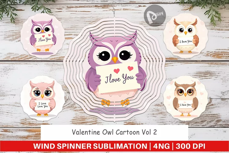 Wind Spinner Valentine Owl Cartoon