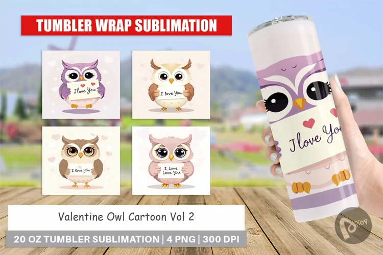Tumbler Wrap Valentine Owl Cartoon
