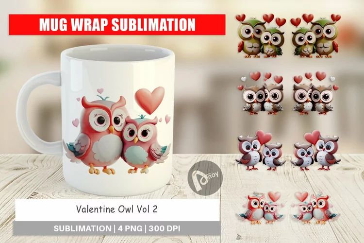 Mug Wrap Design Valentine Owl
