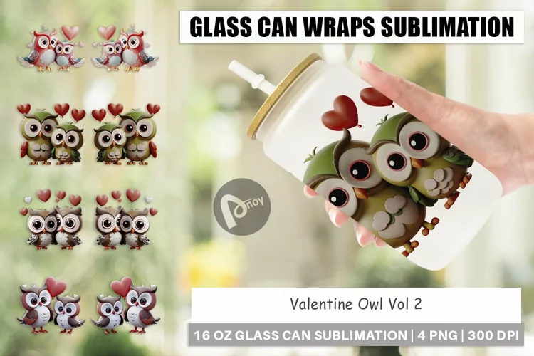 Glass Can Wraps Valentine Owl