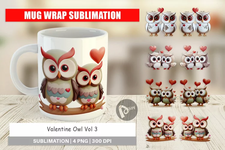 Mug Wrap Design Valentine Owl