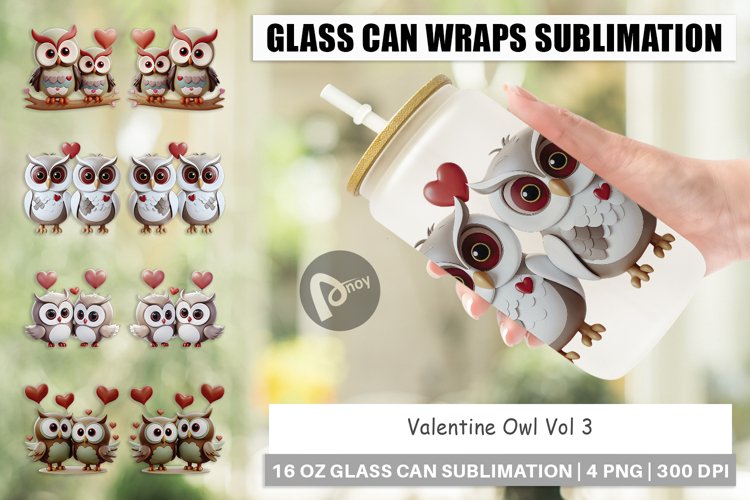 Glass Can Wraps Valentine Owl example image 1