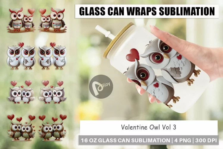 Glass Can Wraps Valentine Owl