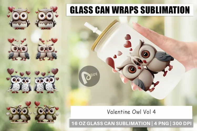 Glass Can Wraps Valentine Owl