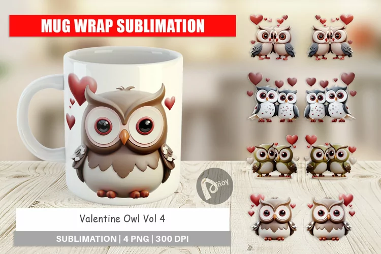 Mug Wrap Design Valentine Owl